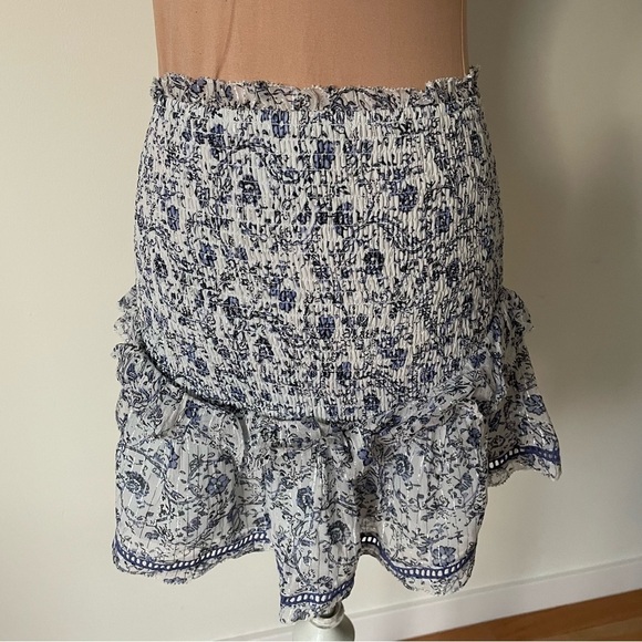 Saylor Edan Woodblock Floral Print Ruffled Smocked Mini Skirt EUC Size Small - Picture 3 of 11